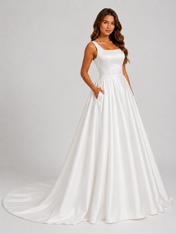 Elegant Square Neckline Satin A-Line Wedding Dress with Chapel Train