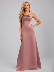 Vermilion A-Line Asymmetrical Floor-Length Satin Bridesmaid Dress