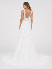 Elegant Sleeveless Lace Applique Chiffon A-Line Wedding Dress with High Slit and Chapel Train