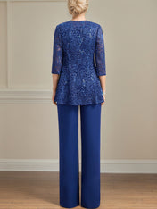 Pantsuits Separates Scoop Floor-Length Lace Chiffon Mother of the Bride Dress