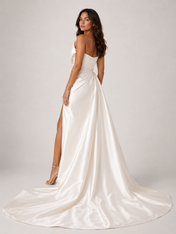 Elegant One-Shoulder Ruched Satin A-Line Wedding Dress with High Slit and Chapel Train