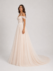 Elegant Floral Applique Tulle A-Line Wedding Dress with Sweep Train