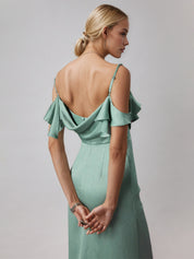 Ice Blue Sheath/Column Satin Spaghetti Straps Sleeveless Floor Length Dress