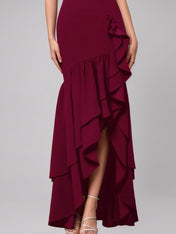 Cabernet Sheath/Column Chiffon Off The Shoulder Sleeveless Floor Length Dress With Ruffles