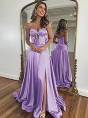 Navy Mermaid Strapless Corset Bodice Prom Dress with Slit