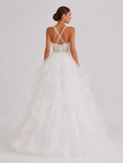 Elegant V-Neck Tiered Ruffle Tulle Ball Gown Wedding Dress with Crisscross Straps