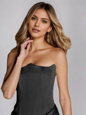 Black Satin Sheath/Column Off The Shoulder Sleeveless Floor Length Dress