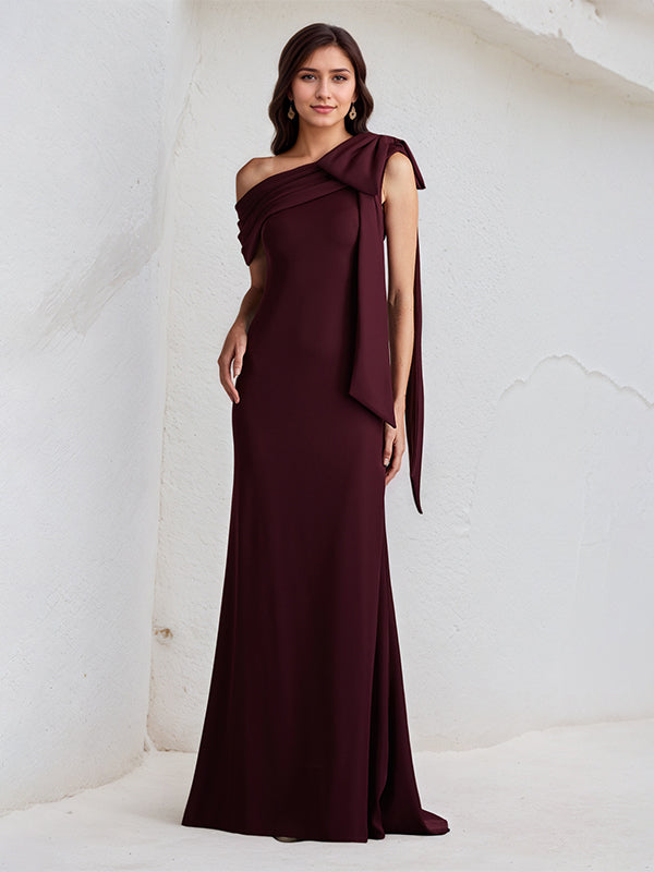 Trumpet/Mermaid One Shoulder Floor Length Stretch Crepe Dress With Bow