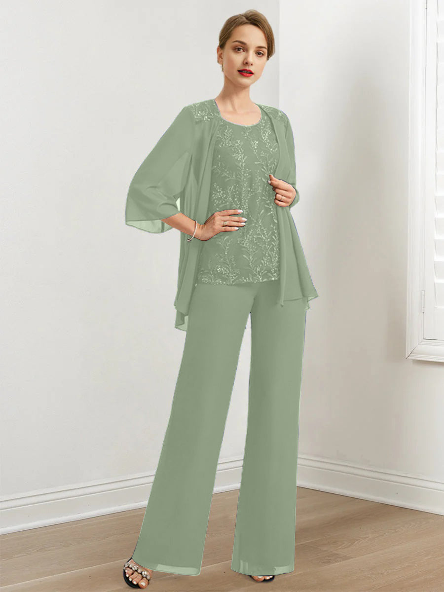 Chiffon Mother of the Bride Pantsuits with Sequins & Jacket