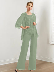 Chiffon Mother of the Bride Pantsuits with Sequins & Jacket
