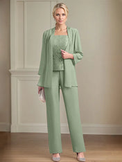 Chiffon Square Neck Sleeveless Floor Length Mother of the Bride Pantsuits