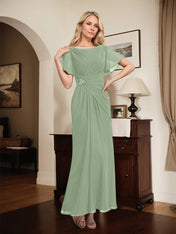 A-line Scoop Ankle-Length Chiffon Mother of the Bride Dress With Beading Pleated