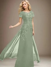 Sheath/Column Scoop Illusion Floor-Length Lace Chiffon Mother of the Bride Dress With Sequins