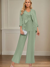 Elegant Simple Scoop Neck Floor Length Mother of the Bride Pantsuit Wedding Guest Dress