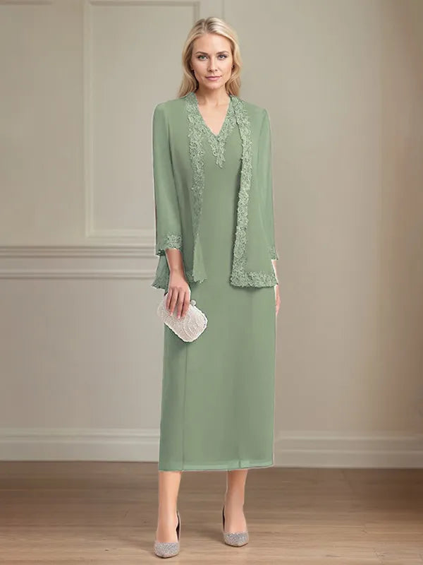 4 Sleeves Tea Length Mother Of The Bride Dress