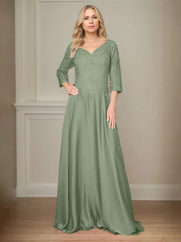 4 Sleeves Floor-Length Mother Of The Bride Dress With Appliques