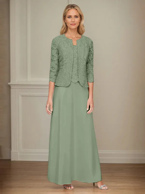 Robe veste en dentelle pailletée et jupe en satin avec veste ouverte 