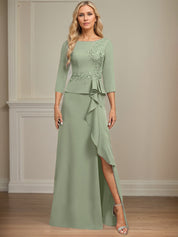 Sheath/Column Scoop Floor-Length Stretch Crepe Dress With Cascading Ruffles Appliques