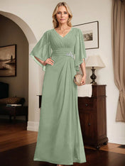 Sheath/Column V-Neck Floor-Length Chiffon Mother of the Bride Dress With Pleated Sequins Beading