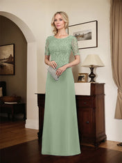 A-line Scoop Floor-Length Lace Chiffon Mother of the Bride Dress With Sequins