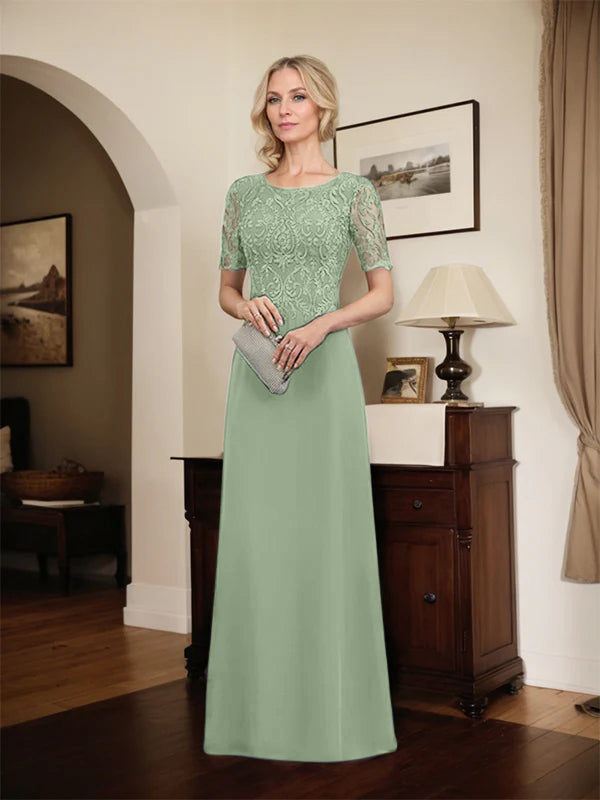 A-line Scoop Floor-Length Lace Chiffon Mother of the Bride Dress With Sequins