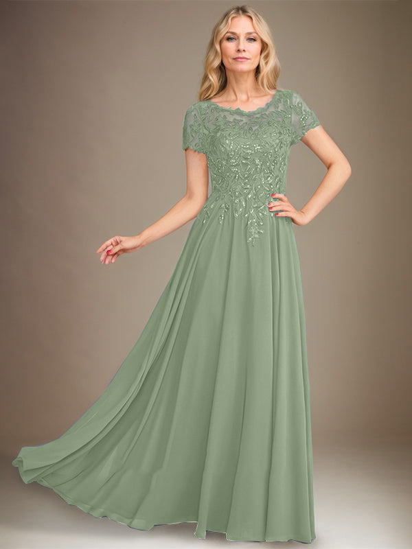 A-Line Scoop Floor-Length Chiffon Mother of the Bride Dress With Applique & Sequins