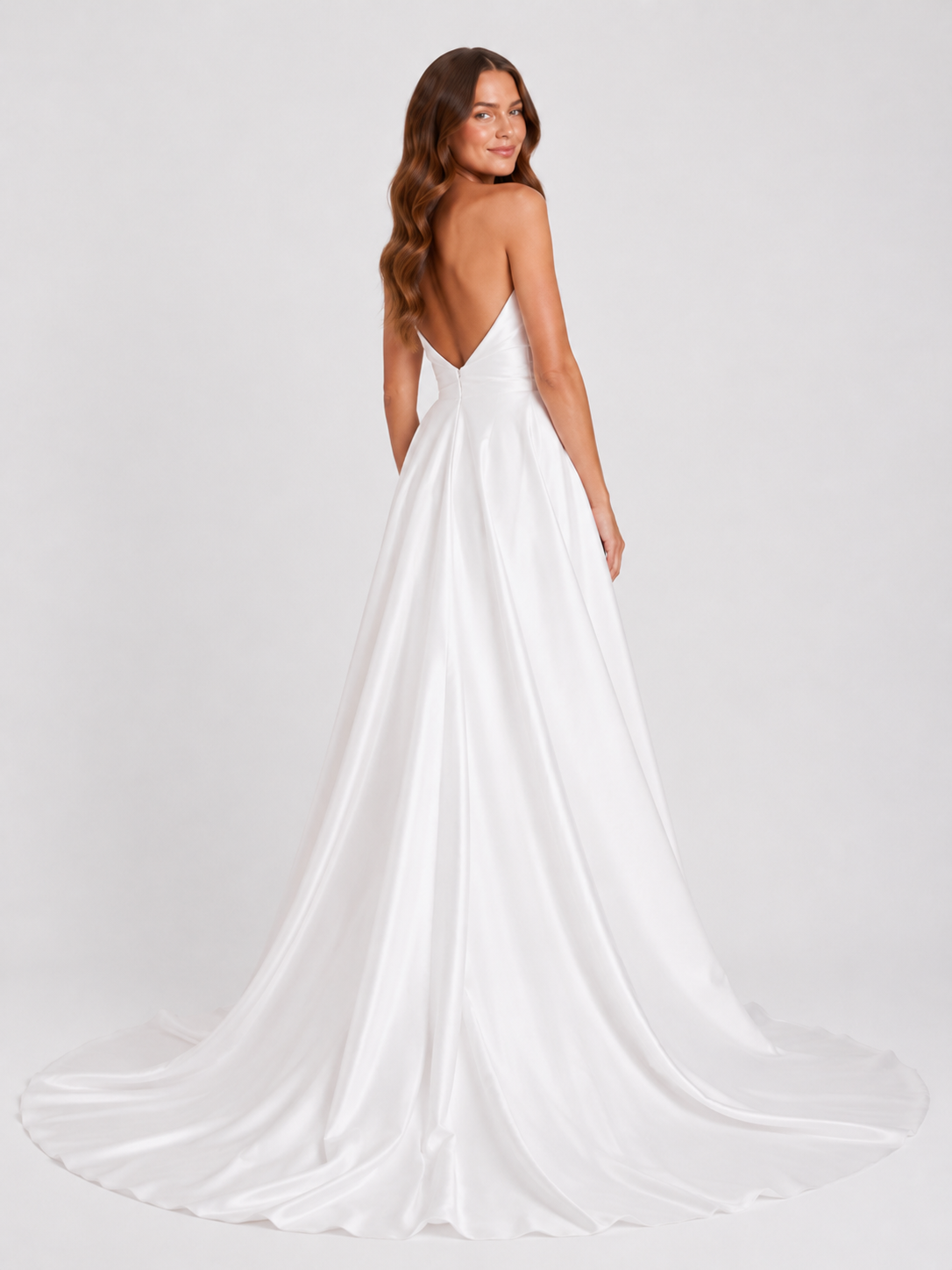 Elegant Cowl Neck Satin A-Line Wedding Dress with High Slit and Sweep Train