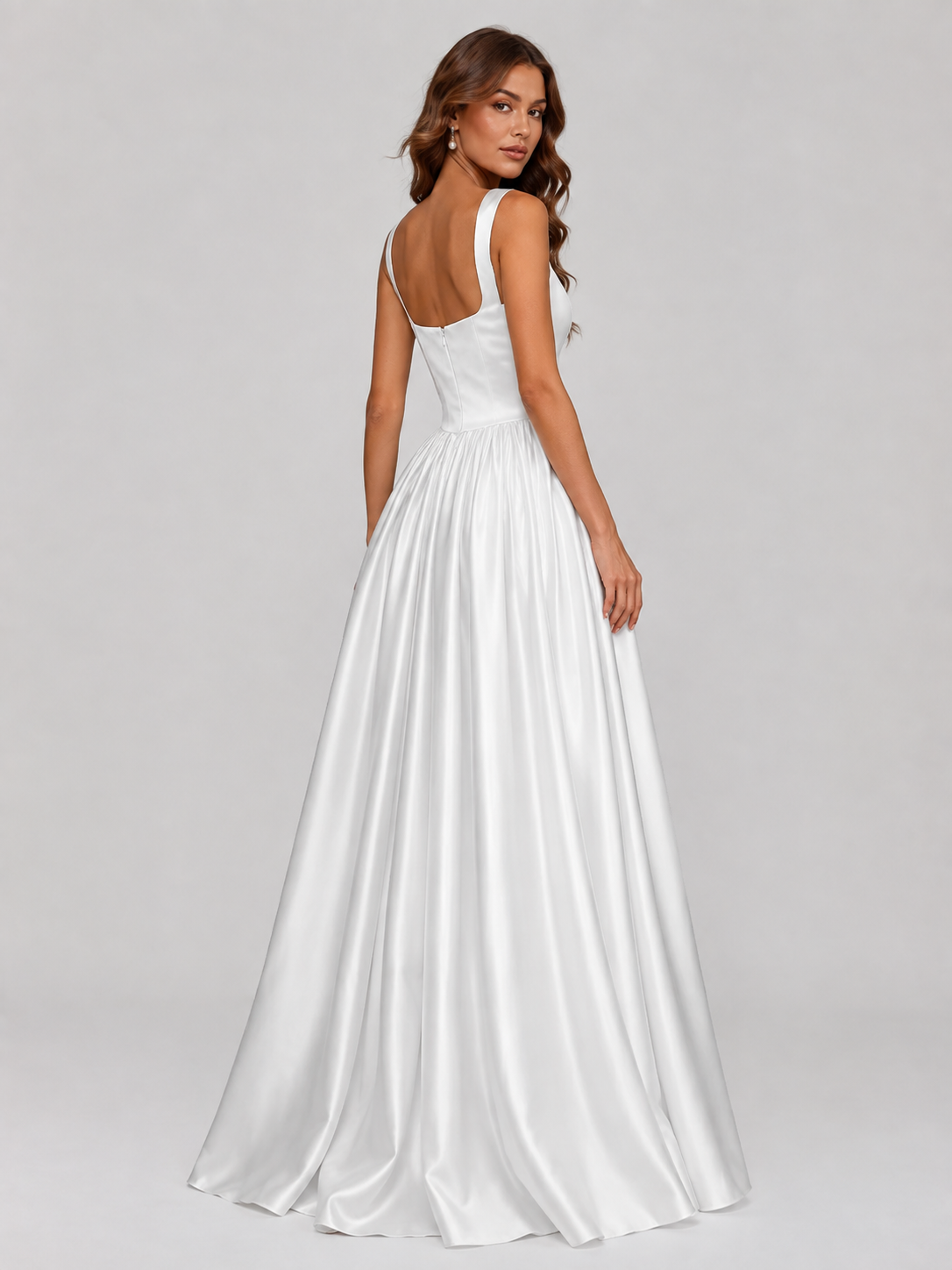 Elegant Square Neckline Satin A-Line Wedding Dress with Sweep Train