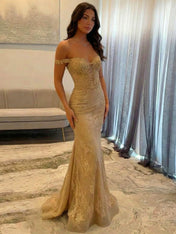 Sparkly Off the Shoulder Mermaid Corset Long Prom Dress
