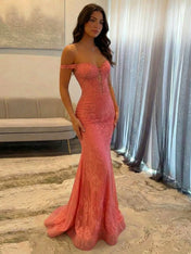 Sparkly Off the Shoulder Mermaid Corset Long Prom Dress
