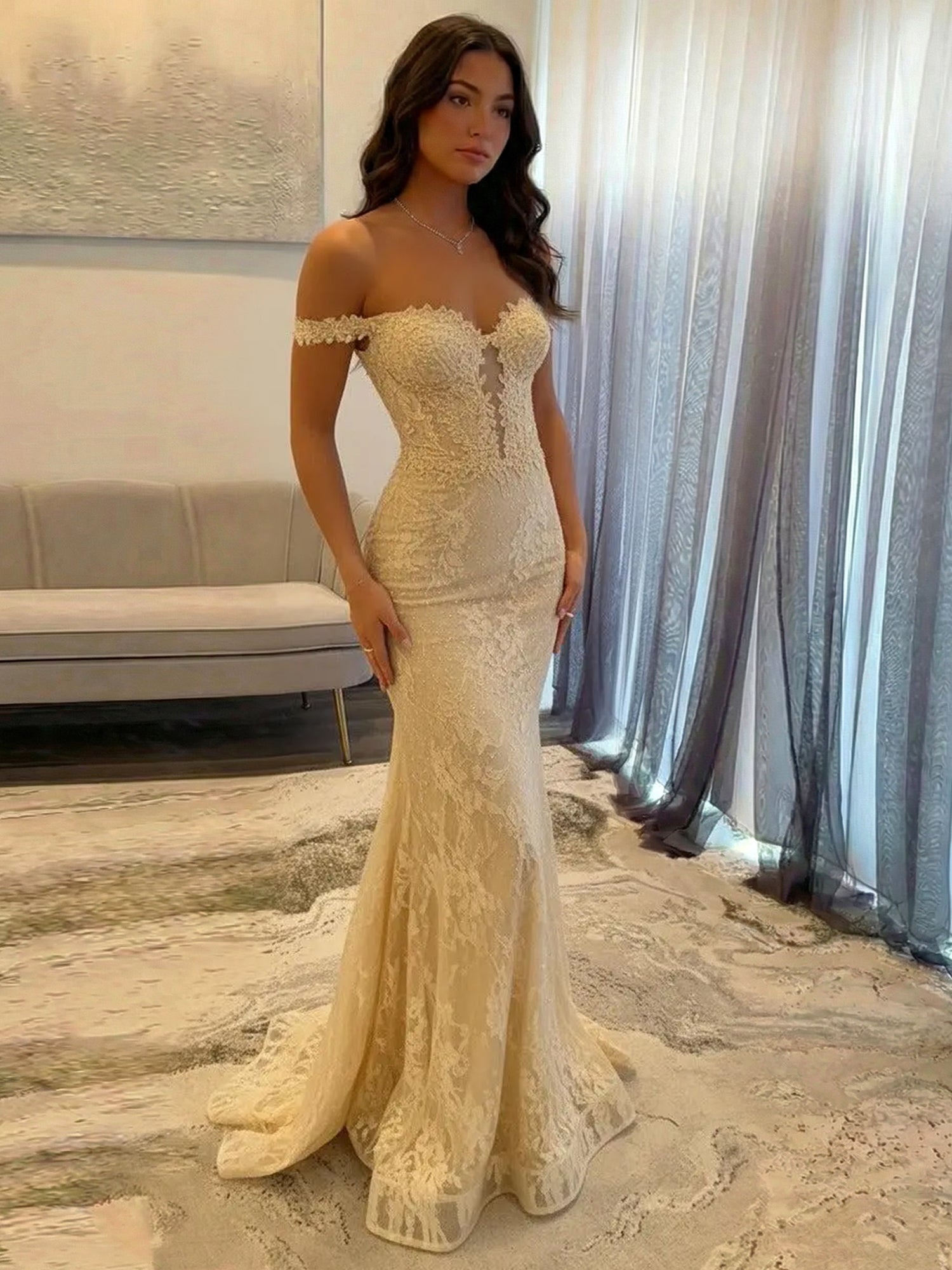 Sparkly Off the Shoulder Mermaid Corset Long Prom Dress