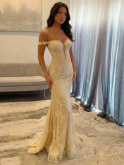 Sparkly Off the Shoulder Mermaid Corset Long Prom Dress