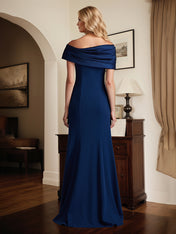 Royal Blue Sheath/Column Off The Shoulder Mother of the Bride Dress With High Slit