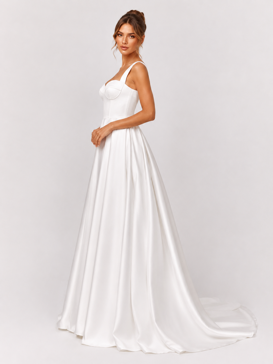 Elegant Square Neckline Satin A-Line Wedding Dress with Chapel Train