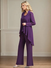 Chiffon Scoop Neck Long Sleeves Floor Length Mother Of The Bride Pantsuits
