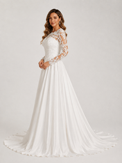 Elegant Illusion Long Sleeve Satin A-Line Wedding Dress with Chapel Train