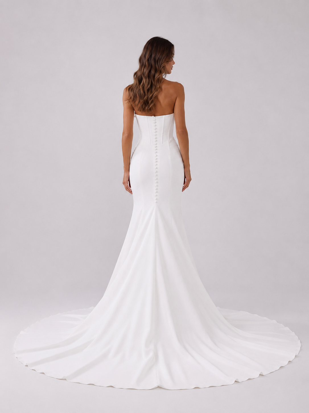 Elegant Strapless Corset Satin Mermaid Wedding Dress with Chapel Train