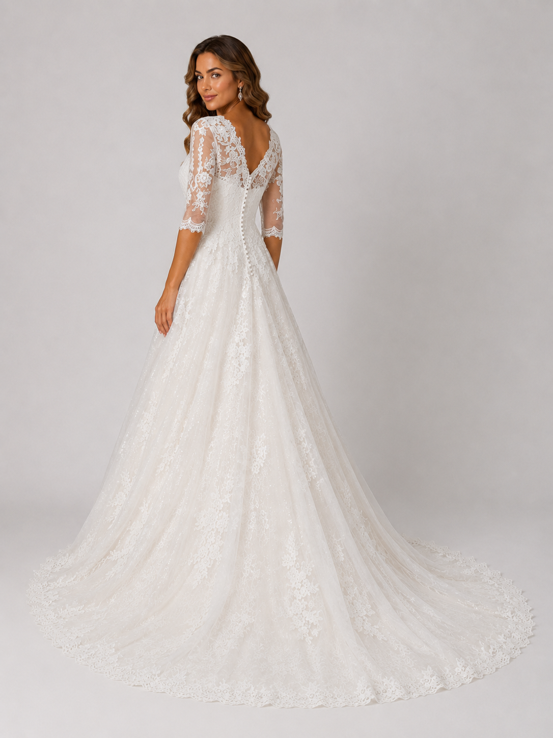 Elegant Lace Applique Tulle A-Line Wedding Dress with Sweep Train