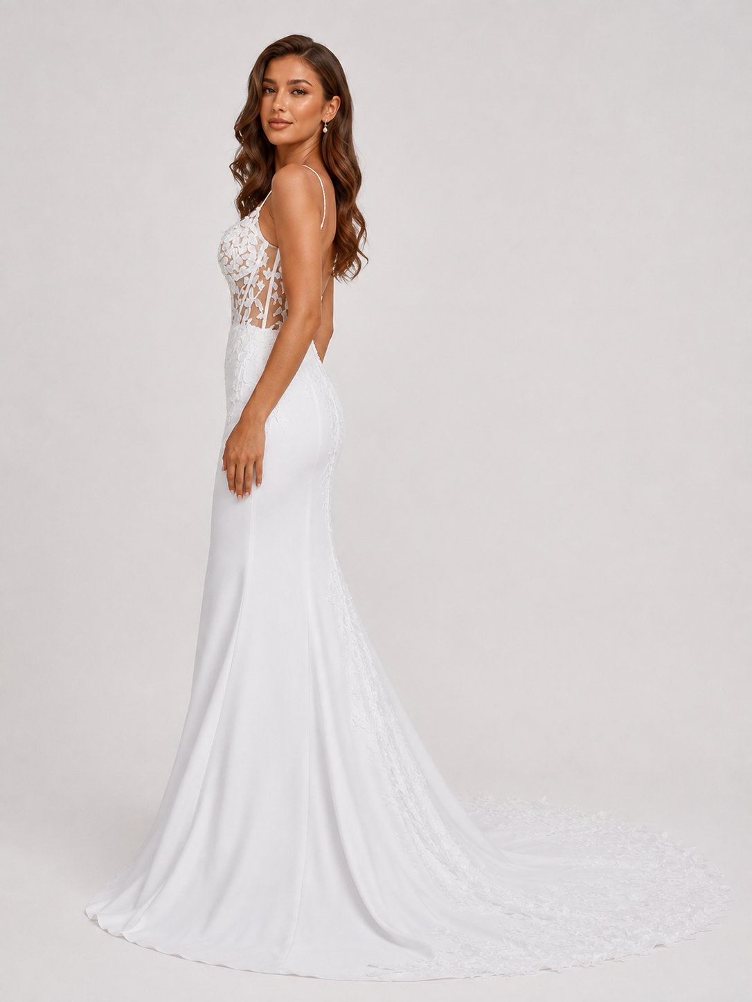 Elegant Sweetheart Lace and Satin Sheath Wedding Dress with Chapel Train