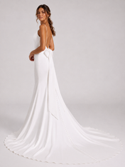 Elegant V-Neck Bow-Back Satin Mermaid Wedding Dress with Chapel Train
