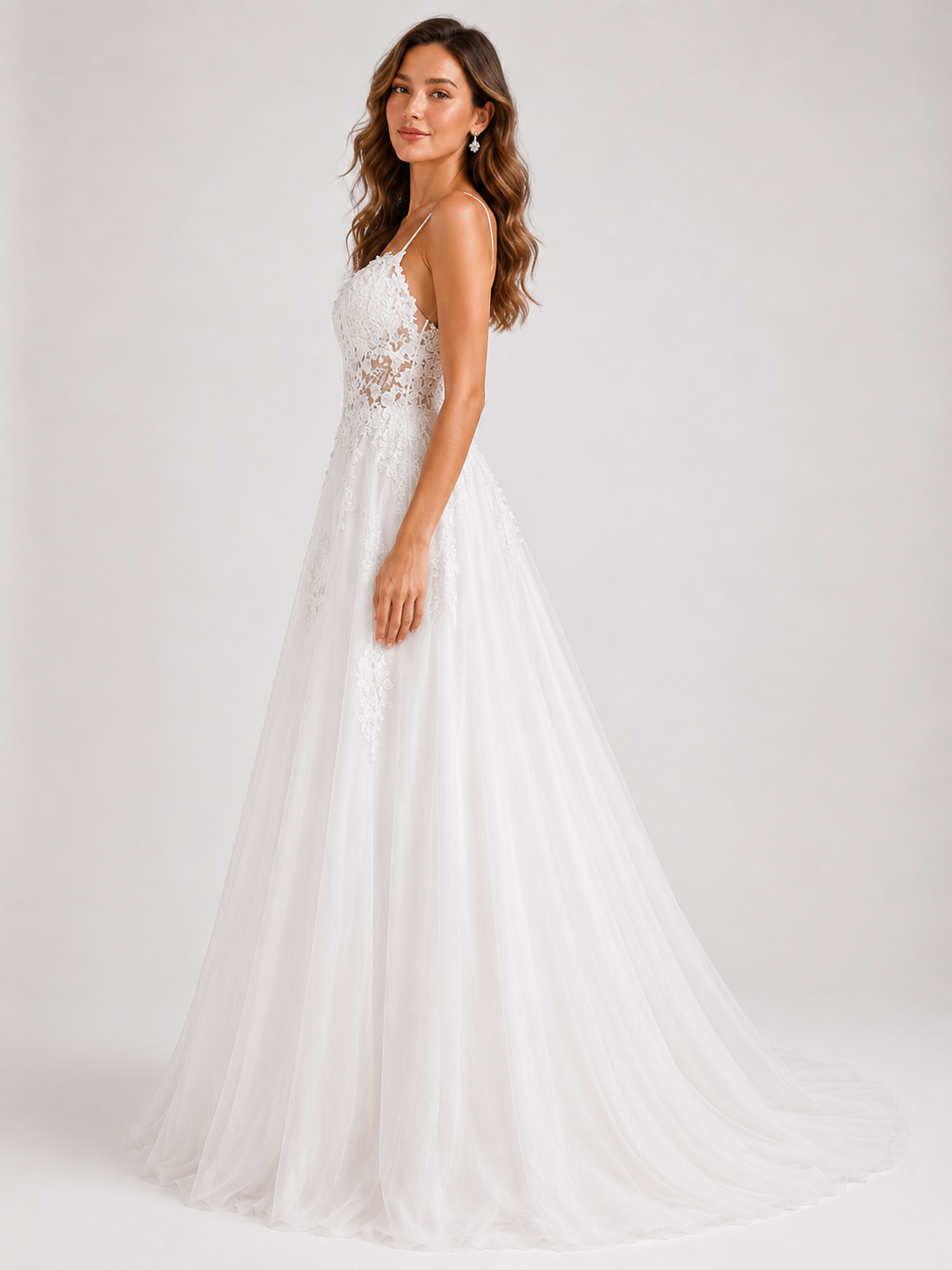 Elegant Sweetheart Neckline Lace Applique A-Line Wedding Dress with Chapel Train