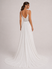 Elegant Sweetheart Lace Bodice Chiffon A-Line Wedding Dress with High Slit and Chapel Train