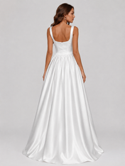Elegant Square Neckline Satin A-Line Wedding Dress with Sweep Train