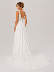 Elegant V-Neck Lace Bodice Chiffon A-Line Wedding Dress with Chapel Train