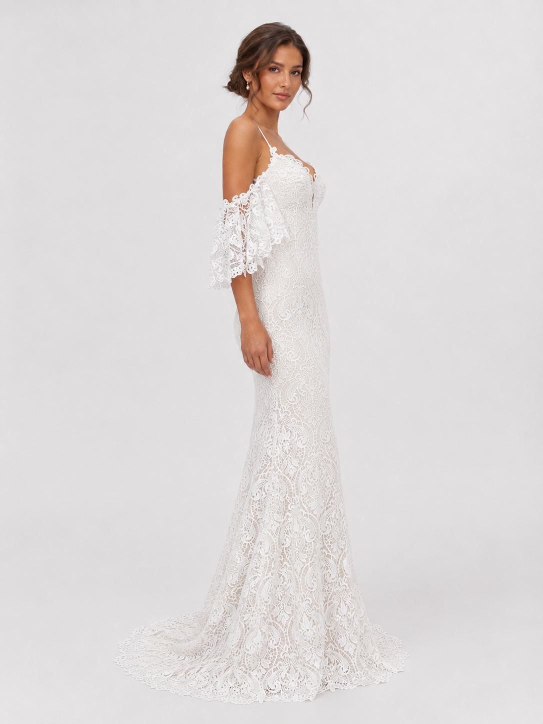Elegant Off-the-Shoulder Lace Sheath Wedding Dress with Sweep Train