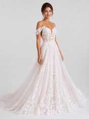 Elegant Floral Applique Tulle A-Line Wedding Dress with Sweep Train