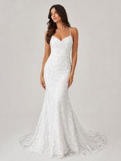 Elegant V-Neck Lace Mermaid Wedding Dress with Crisscross Back and Sweep Train