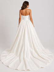 Elegant Strapless Sculpted Bustier Satin Ball Gown Wedding Dress with Chapel Train