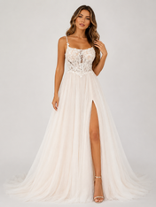 Elegant Sweetheart Neckline Lace Applique A-Line Wedding Dress with High Slit and Chapel Train
