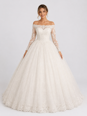 Elegant Off-the-Shoulder Long Sleeve Lace Applique A-Line Wedding Dress with Chapel Train